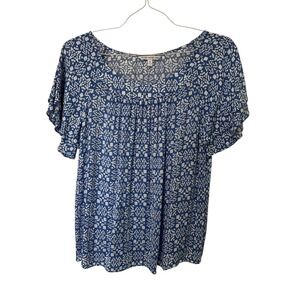 Southern Tide Blue Print Top Blouse Short Sleeve‎ Casual Comfy Women's M